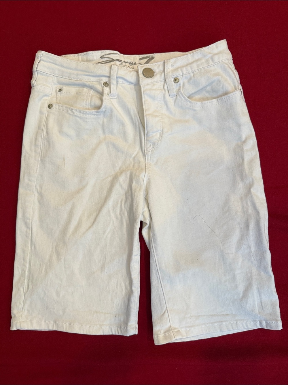 White Denim Bermuda Shorts by seven 7